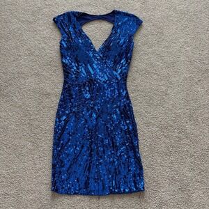 Mac Duggal Beaded Dress Womens 2 Blue Cocktail Formal Short Knee Length